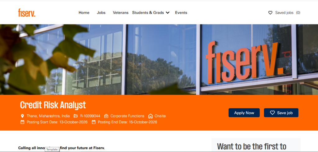 Fiserv Hiring Credit Risk Analyst | Thane 2026