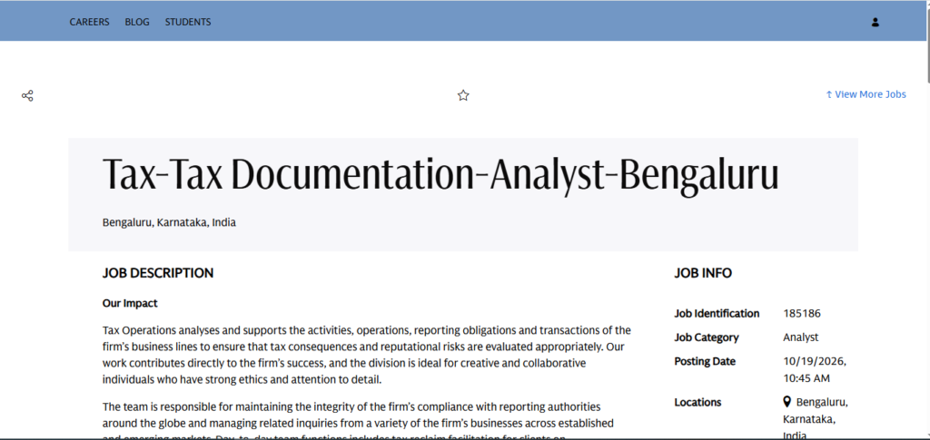 Goldman Sachs Hiring Tax Documentation – Analyst | Bangalore 2026