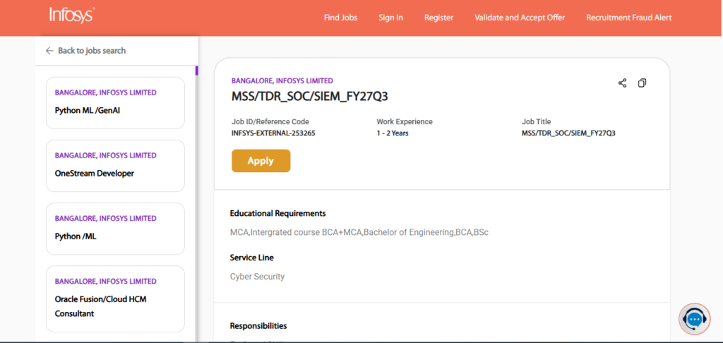 Infosys Hiring SOC Analyst | Bangalore 2026