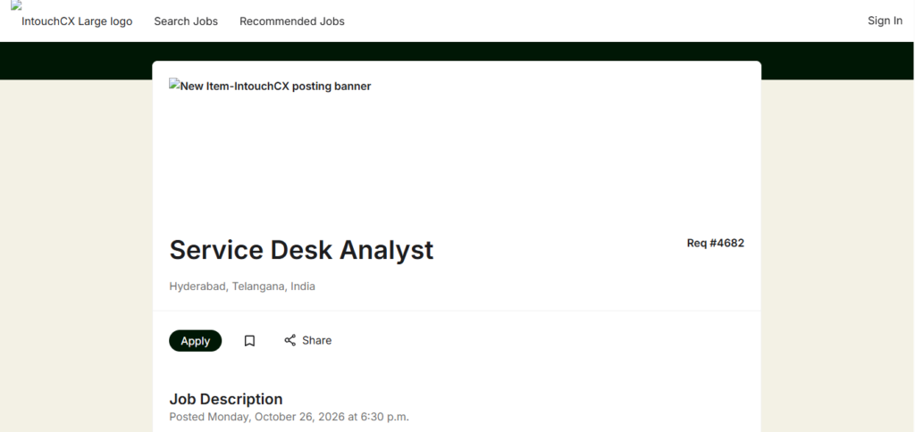 IntouchCX Hiring Service Desk Analyst | Hyderabad 2026