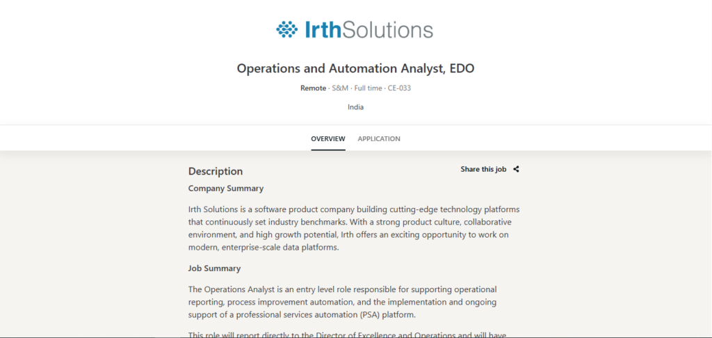 Irth Solutions Hiring Operations and Automation Analyst, EDO | Work from Home 2026