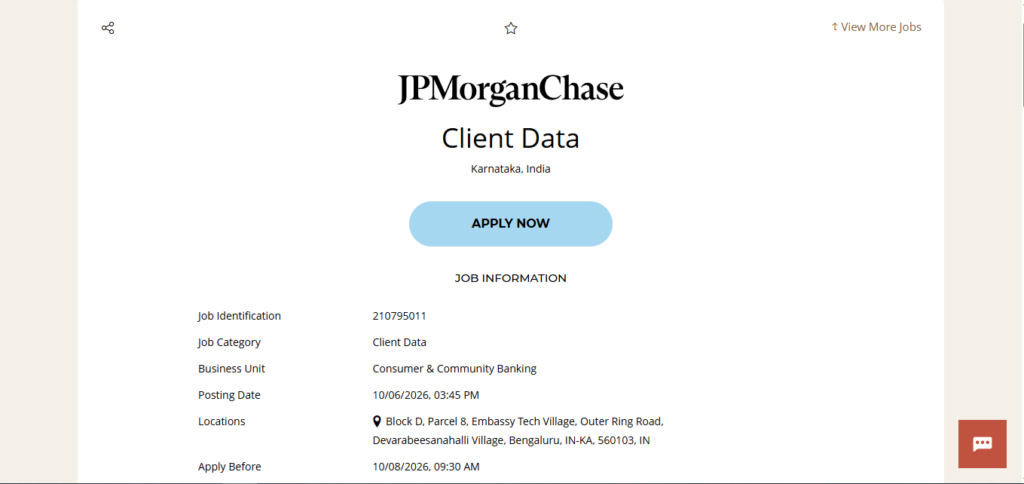 JPMorgan Chase Hiring Client Data | Bangalore & Hyderabad 2026
