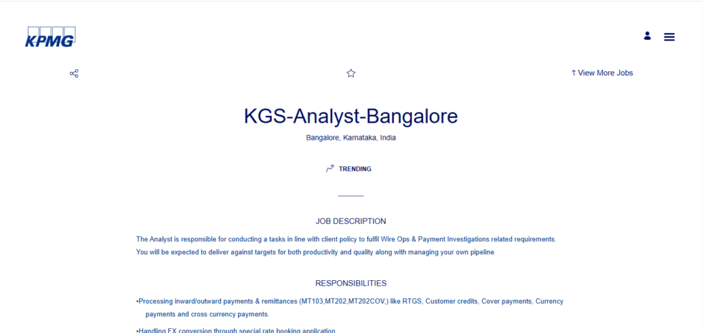 KPMG Hiring KGS – Analyst | Bangalore 2026