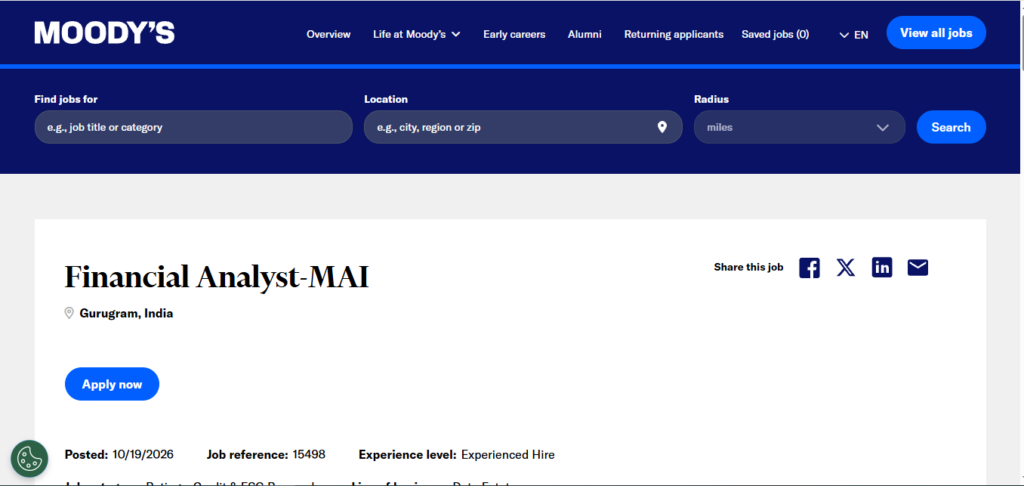 Moody's Hiring Financial Analyst – MAI | Gurgaon 2026