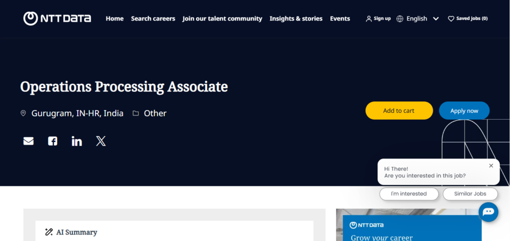 NTT Data Hiring Operations Processing Associate | Gurgaon 2026