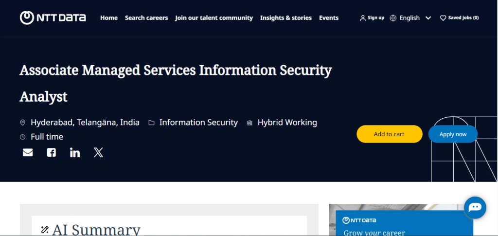 NTT Data Hiring Associate Managed Services Information Security Analyst | Hyderabad 2026