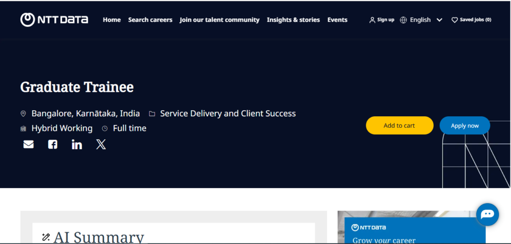 NTT Data Hiring Graduate Trainee | Bangalore 2026