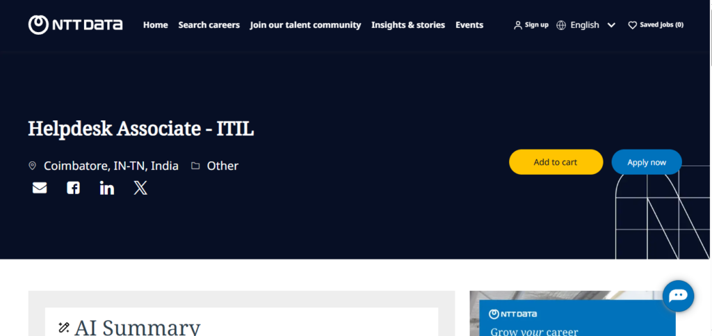 NTT Data Hiring Helpdesk Associate - ITIL | Coimbatore 2026