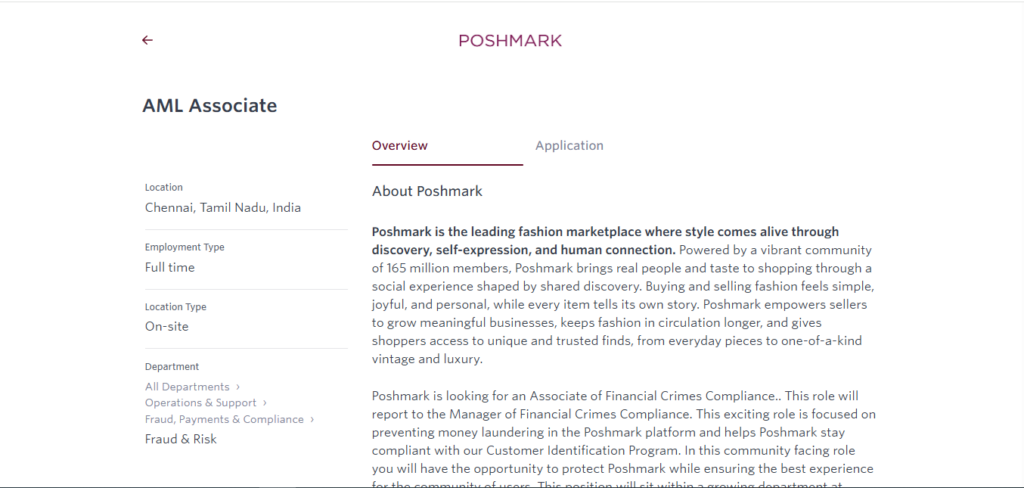 Poshmark Hiring AML Associate | Chennai 2026