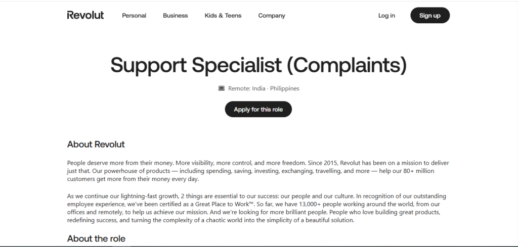Revolut Hiring Support Specialist (Complaints) | Work from Home 2026