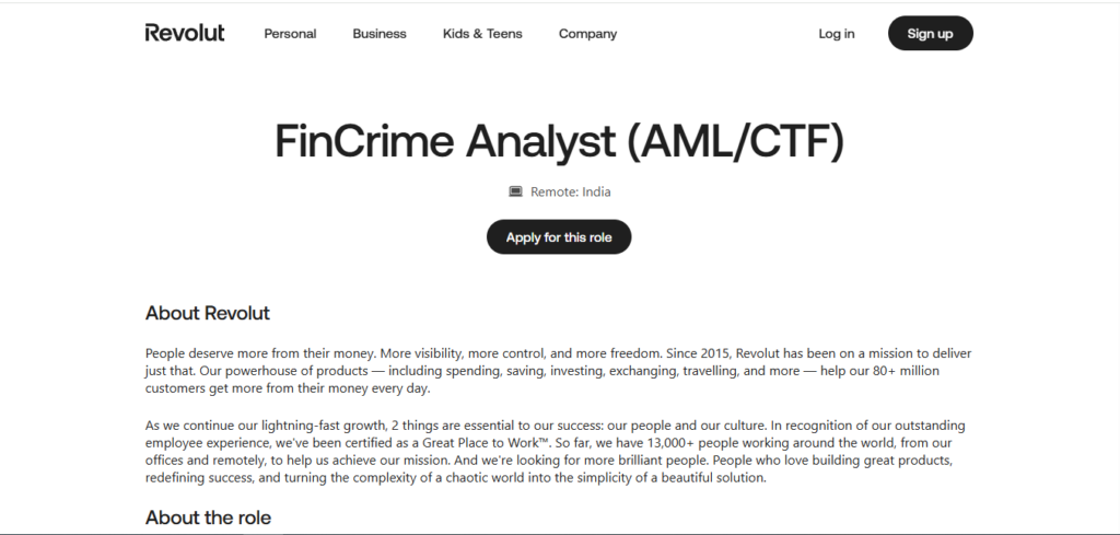 Revolut Hiring FinCrime Analyst (AML/CTF) | Work from Home 2026
