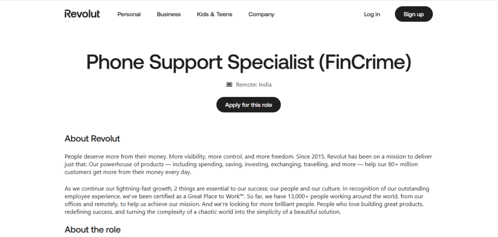 Revolut Hiring Phone Support Specialist (FinCrime) | Work from Home 2026