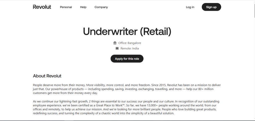 Revolut Hiring Underwriter (Retail) | Work from Home 2026