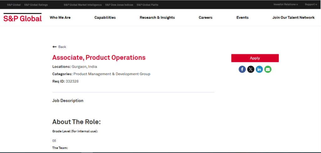 S&P Global Hiring Associate, Product Operations | Gurgaon 2026