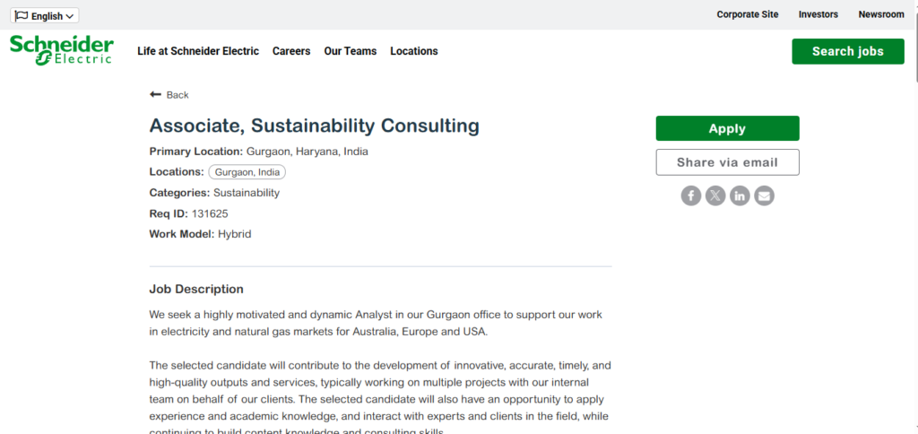 Schneider Electric Hiring Associate, Sustainability Consulting | Gurgaon 2026