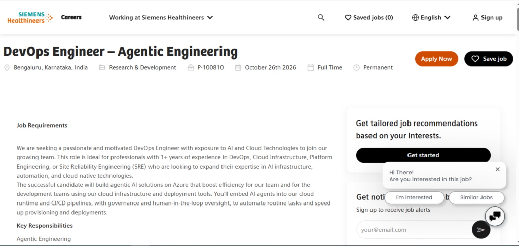 Siemens Healthineers Hiring DevOps Engineer – Agentic Engineering | Bangalore 2026