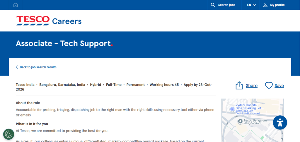 Tesco Hiring Associate - Tech Support | Bangalore 2026