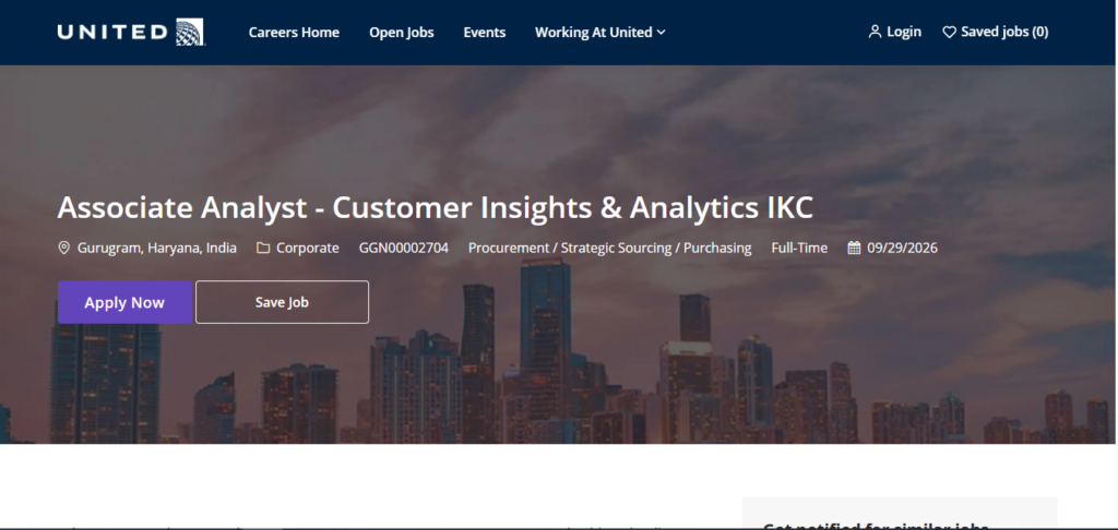 United Airlines Hiring Associate Analyst - Customer Insights & Analytics IKC | Gurugram 2026