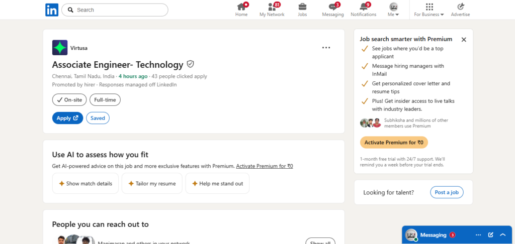 Virtusa Hiring Associate Engineer – Technology | Chennai / Hyderabad 2026
